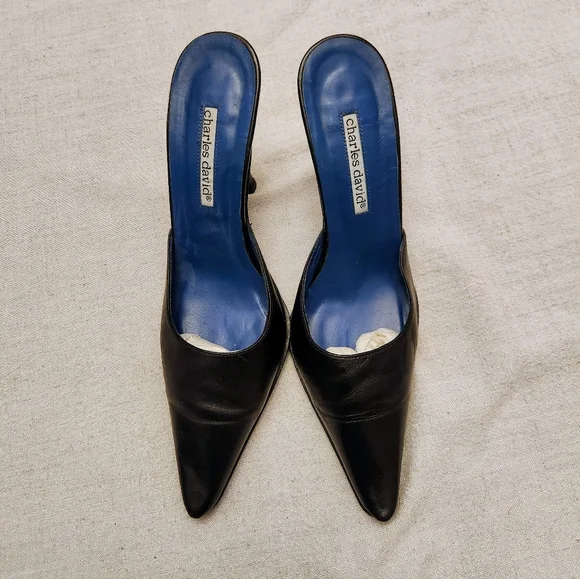 Charles David Black Leather Mules - Picture 1 of 6